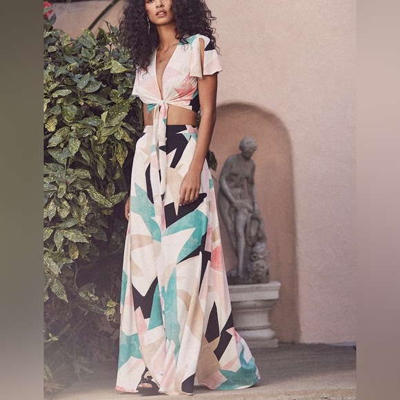 NWT Lulus’ Daydreaming White Print Two-Piece Maxi Dress - Picture 7 of 10